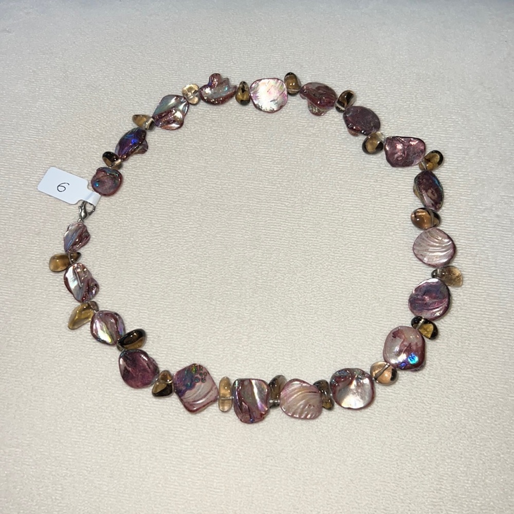 No.6 multi color mother of pearl and crystal necklace